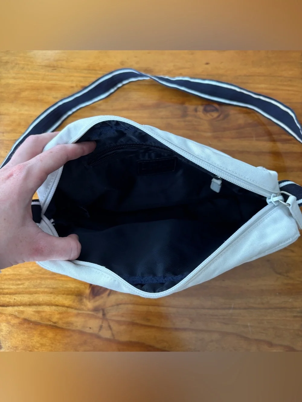 Vintage Lauren Ralph Lauren Blue and White Nylon Crossbody Bag / Belt bag
